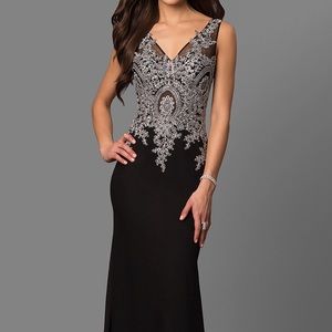 Lace-Embellished Black Prom Dress by Elizabeth K